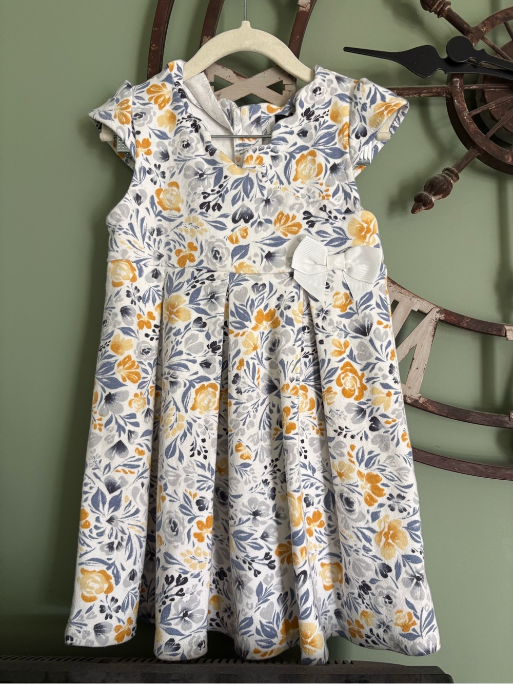 Cynthia Rowley White Floral Dress with Yellow & Blue Print and Bow